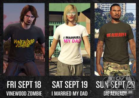 GTA Online Freemode Eventos de fim de Semana exclusiva T-shirts