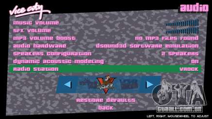 O menu no rádio do GTA Vice City