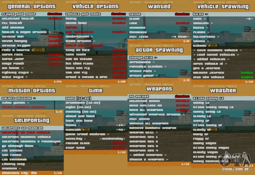 RZL-Trainer v3.1.2 - menu de trapaça como GTA 5 para GTA San Andreas
